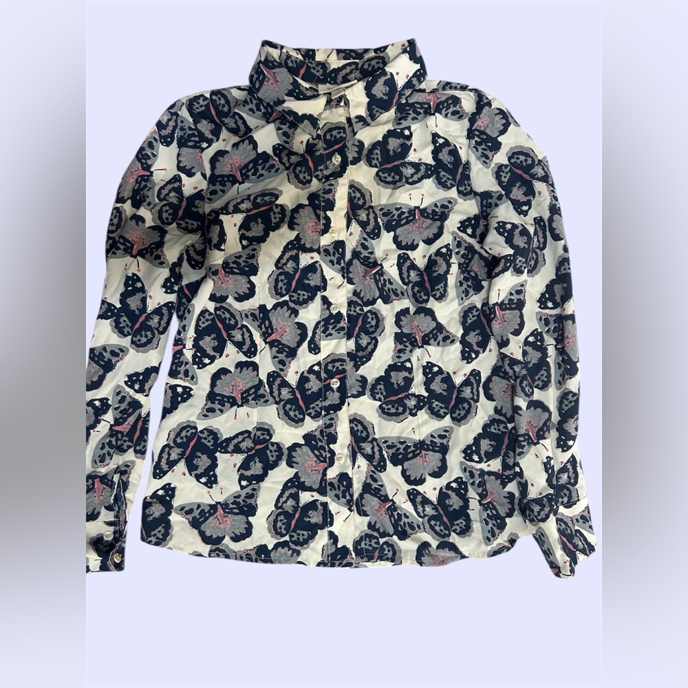 Tucker Navy and Pink Floral Button-Up blouse size L
